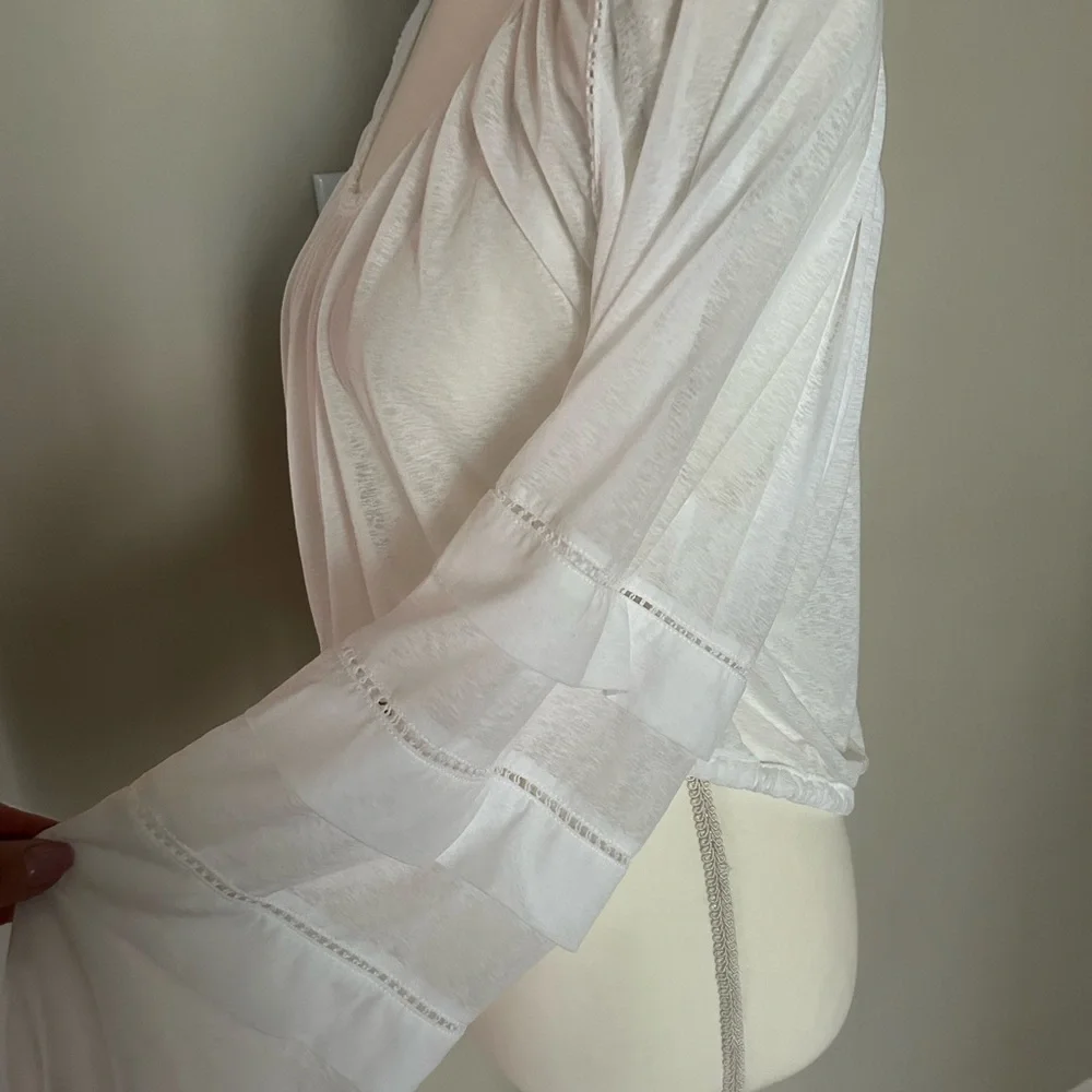 Free People White Crop Beach Top With Long Tiered Sleeves